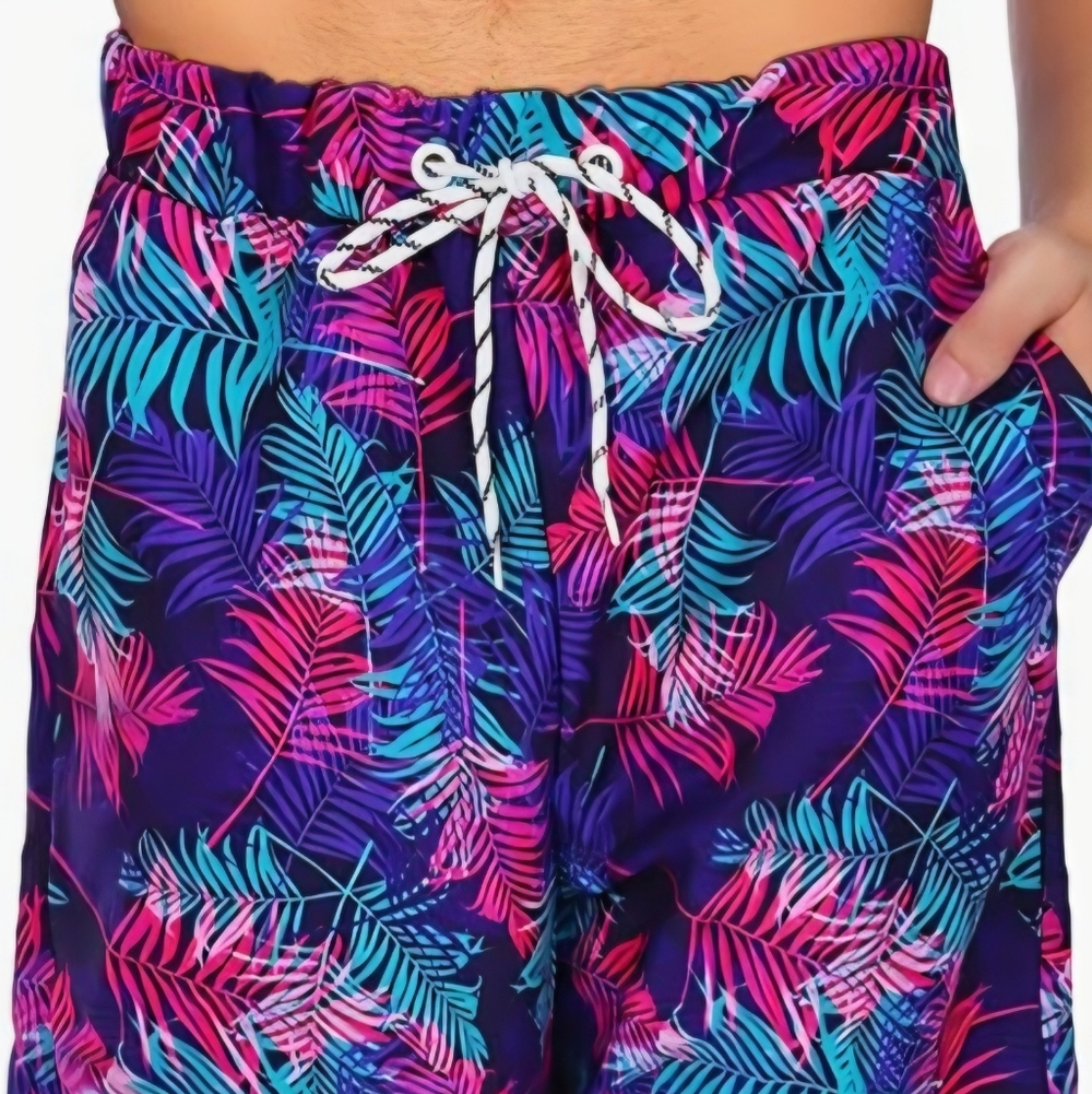 Tropical Leaf Print Men's Board Shorts